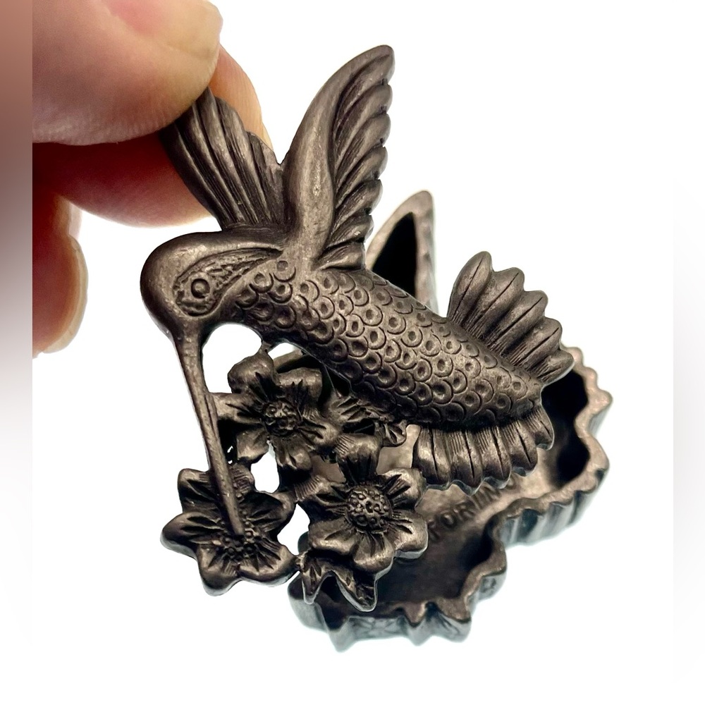 Vintage Signed Torino Keepsake Pewter Hummingbird Jewelry Trinket Box & Brooch